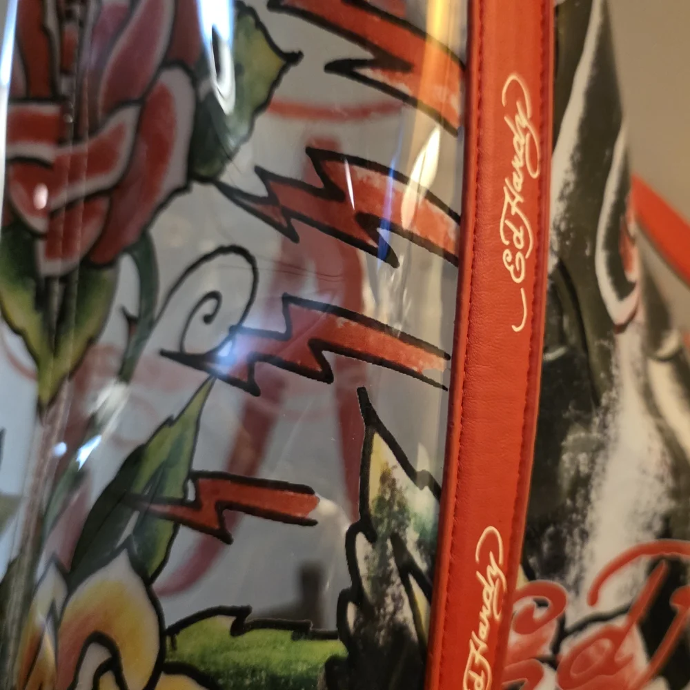 Ed Hardy Red Floral Transparent Tote Bag